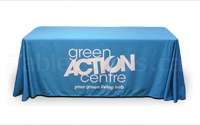 6 ft drape table cover with logo using 100% recycled water bottle fabric