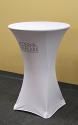 This 30 inch diameter high boy spandex table cover has a Pantone PMS colour logo and tag line dye sublimation printed on the front