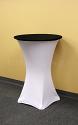 Use the black topper cap with a white spandex cocktail table cover for a constrasting look