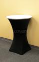 Use the white topper cap with a black spandex cocktail table cover for a constrasting look