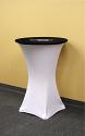 Use the black branded topper cap with a plain white spandex cocktail table cover for a constrasting look