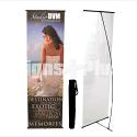 LBanner 24 is a lightweight banner stand that uses spring tension to pull the banner tight