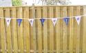 For outdoor special events our 32.8 foot long custom bunting pennant strings flutter in the wind and draw attention to your messaging
