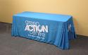 Select the eco-friendly Recycled fabric option for a 100% recycled custom printed table cover - believe it or not it's made entirely from recycled plastic water bottles! (6' model shown)