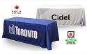 Custom 6 foot drape style trade show logo table cover with entire front custom printed (any colours & coverage), with open or (optional) closed back
