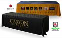 Custom 8 foot drape style trade show logo table cover with entire front custom printed (any colours & coverage), with open or (optional) closed back