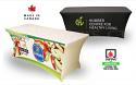 Spectacular Stretch Fit spandex table cover for six foot table with dye sublimation imprinted graphics on the front
