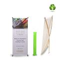 Eco-friendly spring back bamboo X banner stand - and with our exclusive 100% recycled water bottle fabric banner (optional), it makes a real statement for the environment (premium ultra-flat banner shown)