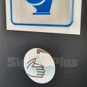 A simple reminder on washroom doors goes a long way (3″ x 3″ size shown)