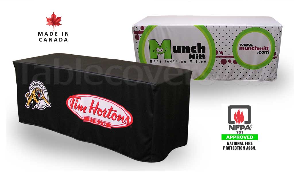 6 foot fitted trade show table cover with custom printed