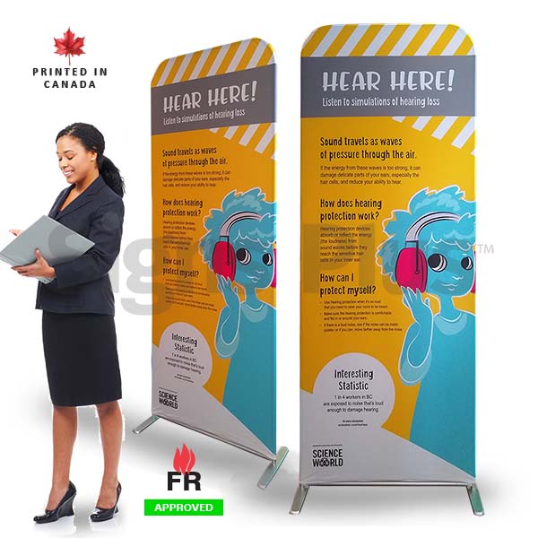 This tension fabric banner display has a clean, sleek look that really highlights your messaging