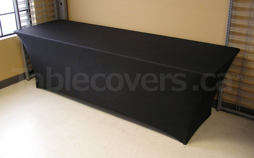Stretch Fit Spandex Table Cover Blank Unprinted For 8 Foot White Or Black Stretch Fit Spandex Table Cover Blank, How Many Fit At 8 Foot Table