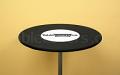 Black 30" Round Economy Spandex Cocktail Table Topper Cap with White (heat transfer) Printed Logo