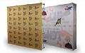 “Velocé Image 3x3” 7.5 ft wide (85.5"w x 85.25"h) Straight Basic Pop Up Tension Fabric Floorstanding Backwall - Complete Kit (frame hardware with printed fabric graphic)