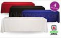 8 ft trade show table throw - blank unprinted, 200 gsm 100% polyester FR, drape style, 4 colours