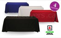 6 ft trade show table throw - blank unprinted, 200 gsm 100% polyester FR, drape style, 4 colours