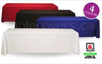 8 ft trade show table throw - blank unprinted, 200 gsm 100% polyester FR, drape style, 4 colours