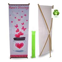 Bamboo X 24 Eco-Friendly Spring Back Banner Stand x-frame Kit: hardware, soft bag and printed banner 24″w x 70″h