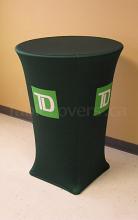 FRONT & SIDES custom printed 30" diameter Round "Stretch Fit" Spandex High Boy Cocktail Table Cover
