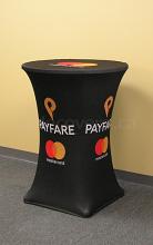 FRONT, TOP & SIDES custom printed 30" diameter Round "Stretch Fit" Spandex High Boy Cocktail Table Cover
