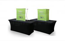 “Velocé Image 1x1” 2.5 ft (29.75"w x 29.75"h) Straight Basic Pop Up Tension Fabric Table Top Display - Complete Kit (frame hardware with printed fabric graphic)   “Velocé Image 1x1” 2.5 ft (29.75"w x 29.75"h) Straight Basic Pop Up Tension Fabric Table Top Display - Complete Kit (frame hardware with printed fabric graphic)