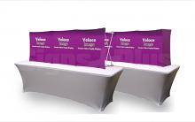 “Velocé Image 3x1” 7 ft wide (85.5"w x 29.75"h) Straight Basic Pop Up Tension Fabric Tabletop Display - Complete Kit (frame hardware with printed fabric graphic) 