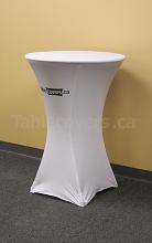 White 30" diameter Round Economy Custom Printed Spandex Cocktail Table Cover with Black (heat transfer) Logo