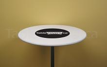 White 30" Round Economy Spandex Cocktail Table Topper Cap with Black (heat transfer) Printed Logo